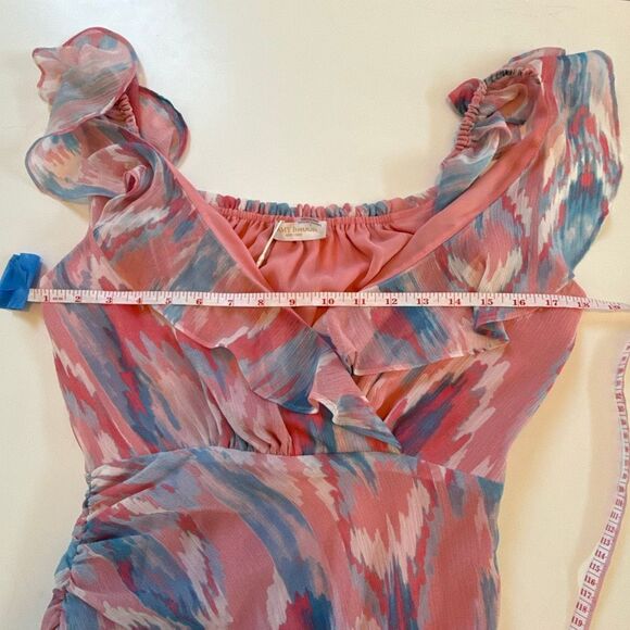 NWT Ramy Brook “Anika” ruffle chiffon maxi dress in pink and blue hues. Size 2 - Picture 12 of 14